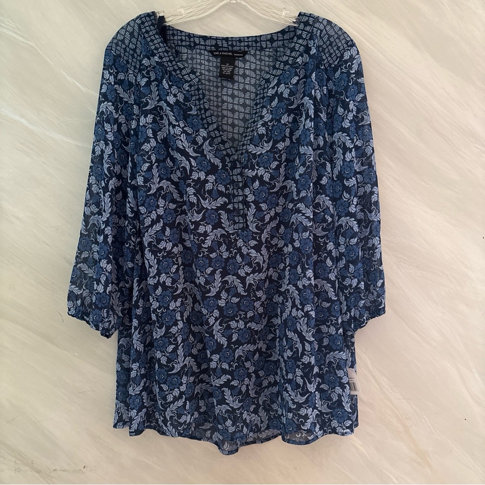 Zac & Rachel 2X 2pcs Blue Floral 3/4 Sleeve Top w/ Navy Spaghetti Strap Top NEW